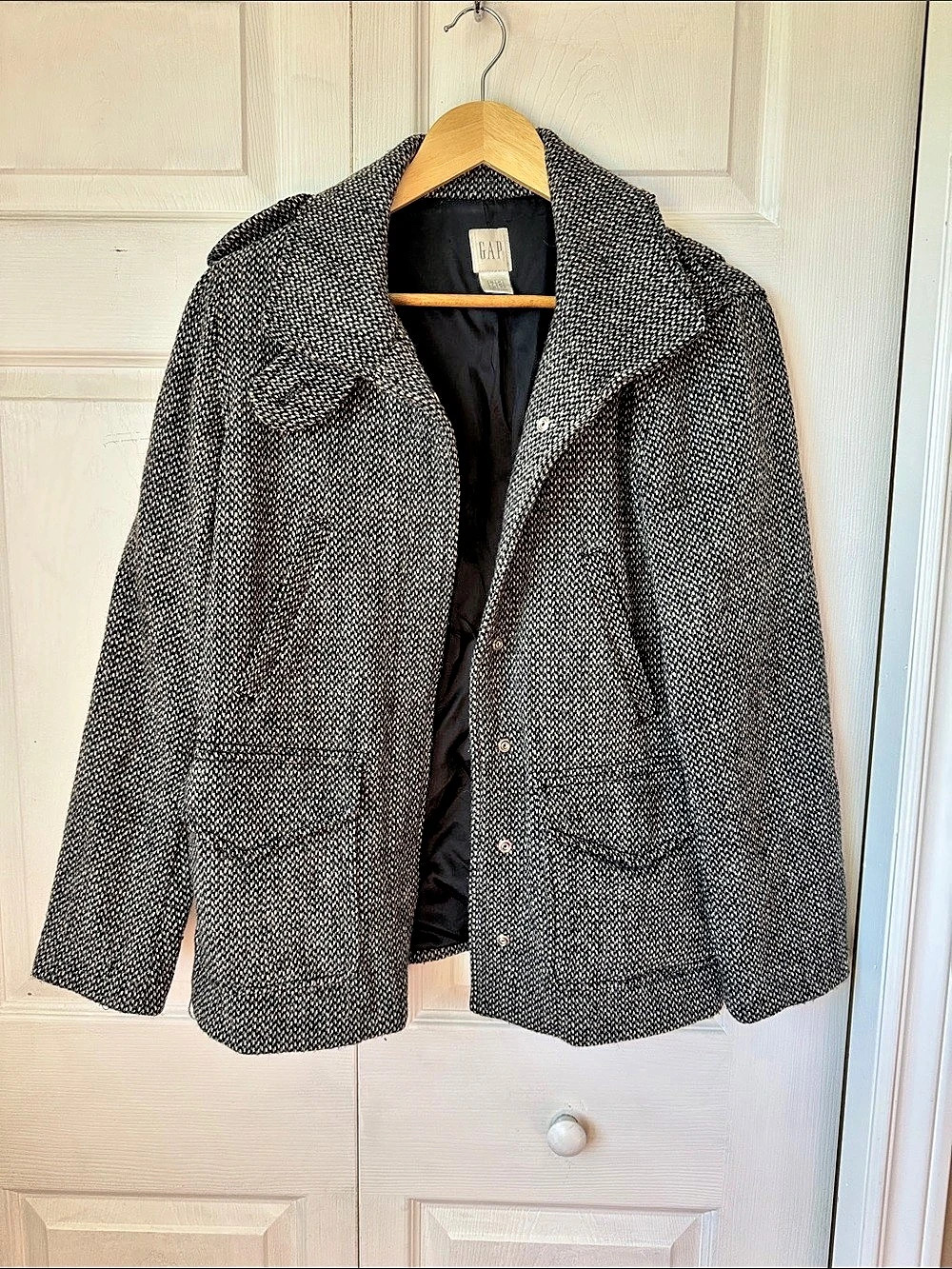 Gap Houndstooth Pea Coat in Gray Size Large Like New